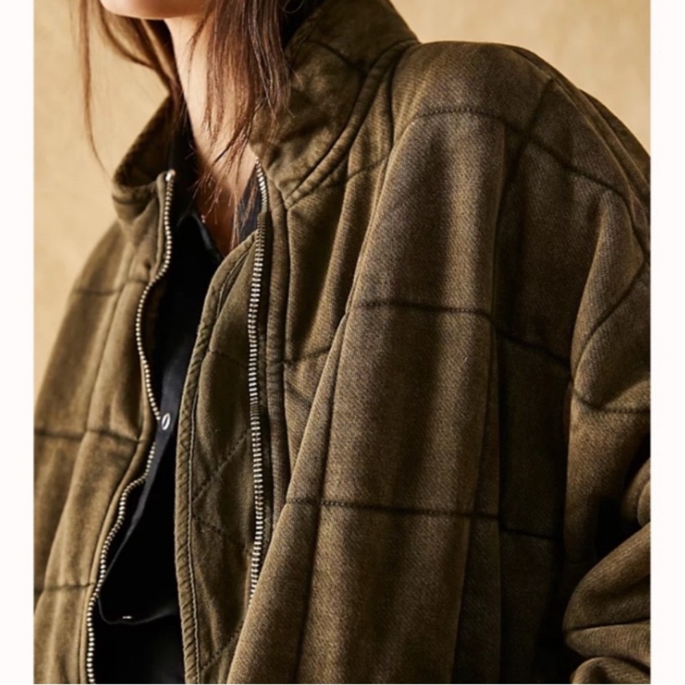 NWT Free People Dolman Quilted Jacket Dusty Military Sz L Boho Cottagecore Retro - Picture 7 of 10